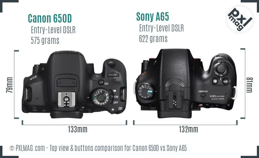 Canon 650D vs Sony A65 top view buttons comparison
