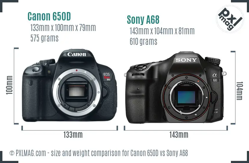 Canon 650D vs Sony A68 size comparison