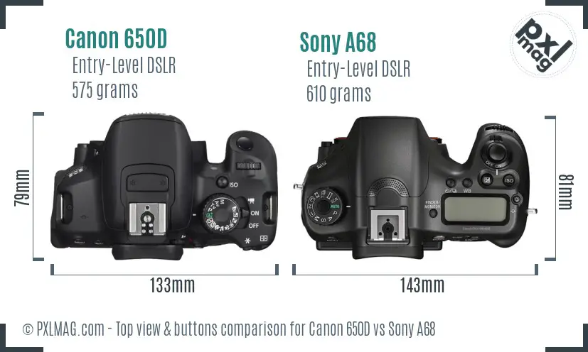 Canon 650D vs Sony A68 top view buttons comparison