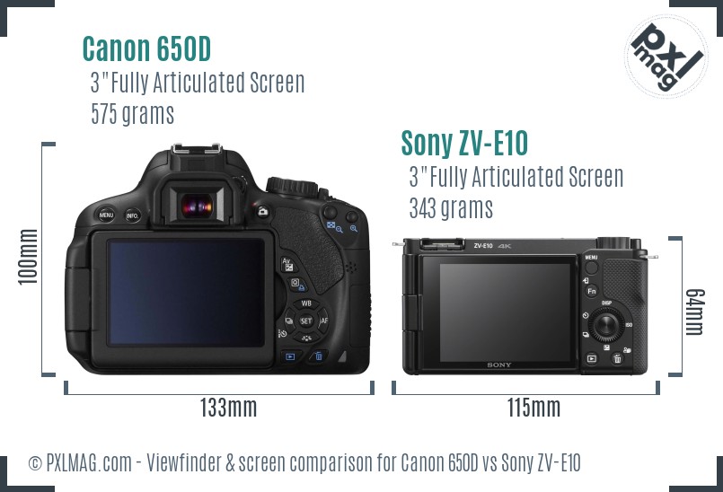 Canon 650D vs Sony ZV-E10 Screen and Viewfinder comparison