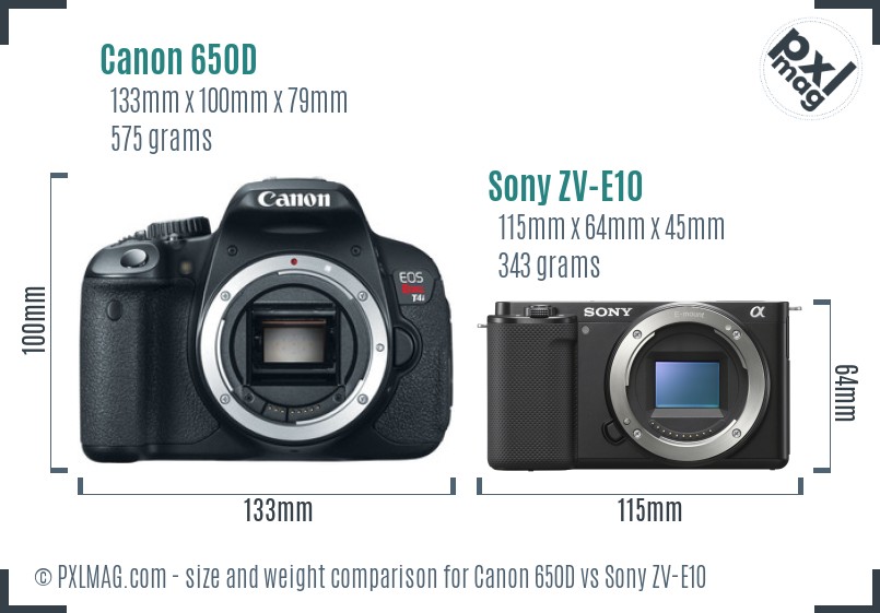 Canon 650D vs Sony ZV-E10 size comparison