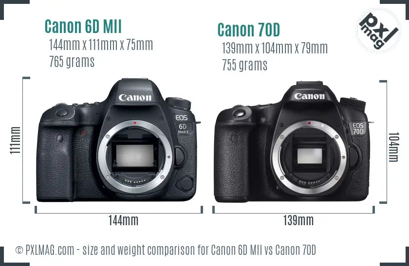 Canon 6D MII vs Canon 70D size comparison
