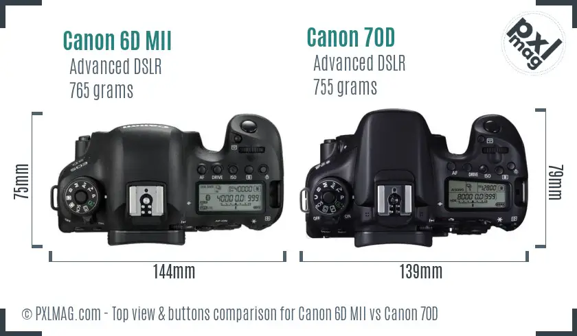 Canon 6D MII vs Canon 70D top view buttons comparison