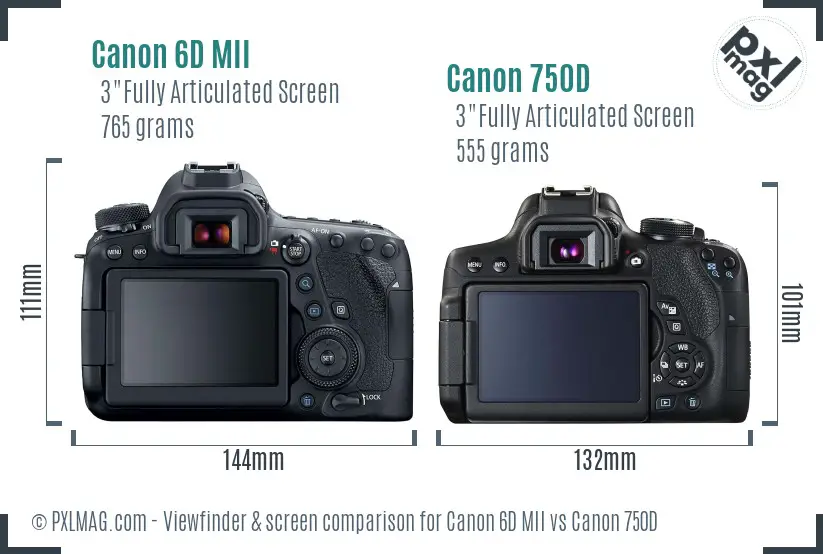 Canon 6D MII vs Canon 750D Screen and Viewfinder comparison