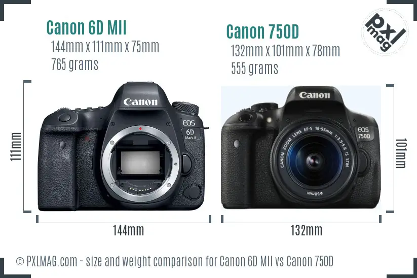 Canon 6D MII vs Canon 750D size comparison