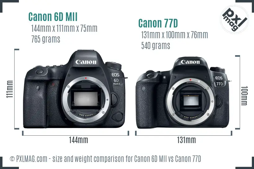 Canon 6D MII vs Canon 77D size comparison