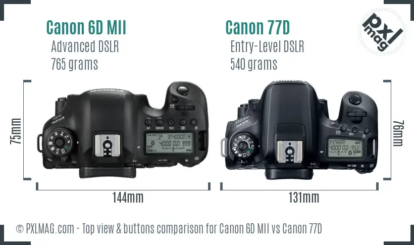 Canon 6D MII vs Canon 77D top view buttons comparison