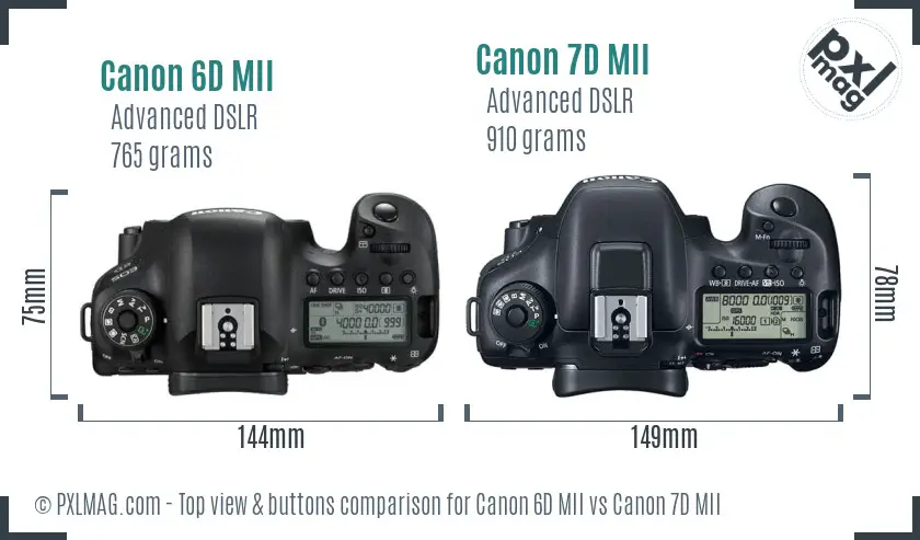 Canon 6D MII vs Canon 7D MII top view buttons comparison