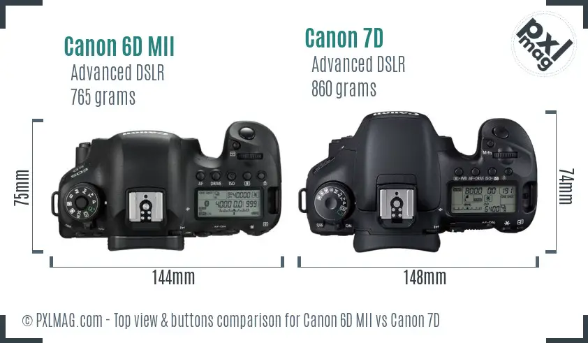 Canon 6D MII vs Canon 7D top view buttons comparison