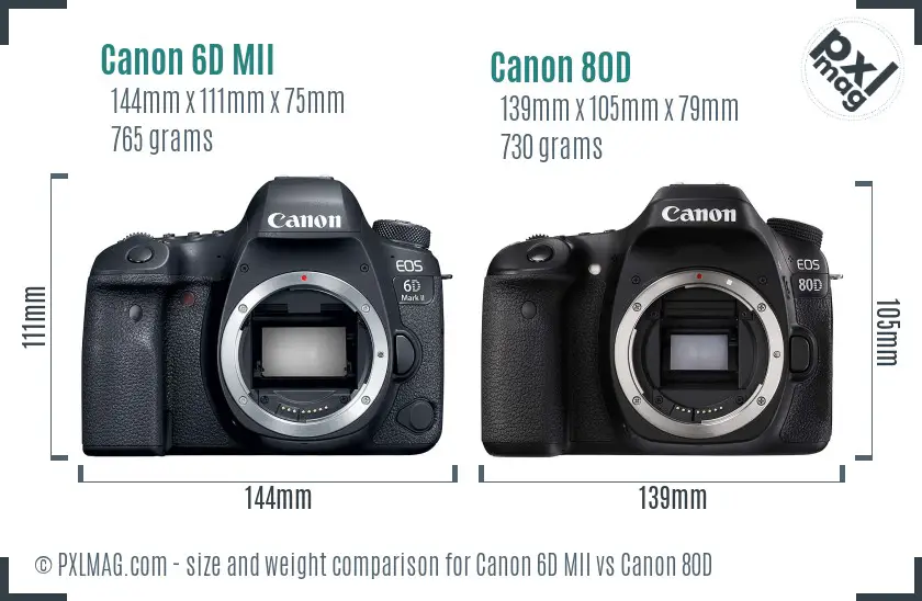 Canon 6D MII vs Canon 80D size comparison