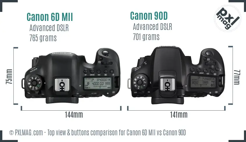Canon 6D MII vs Canon 90D top view buttons comparison