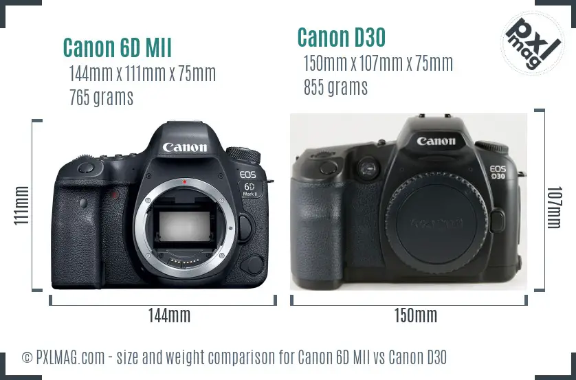 Canon 6D MII vs Canon D30 size comparison