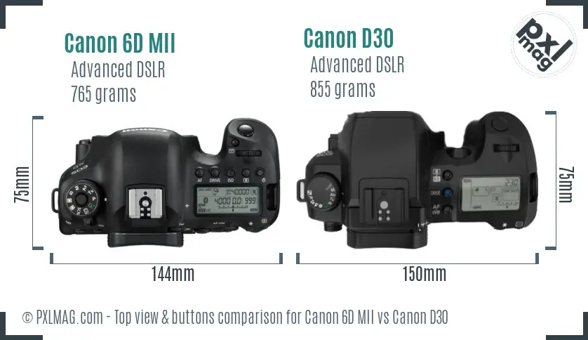 Canon 6D MII vs Canon D30 top view buttons comparison