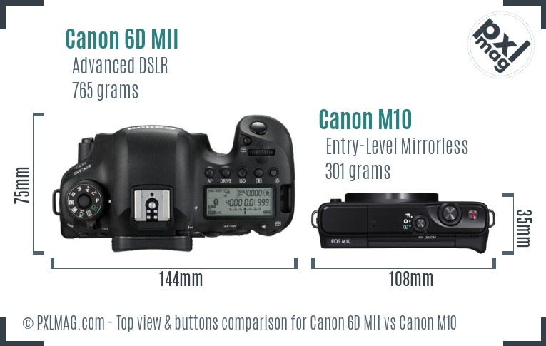 Canon 6D MII vs Canon M10 top view buttons comparison