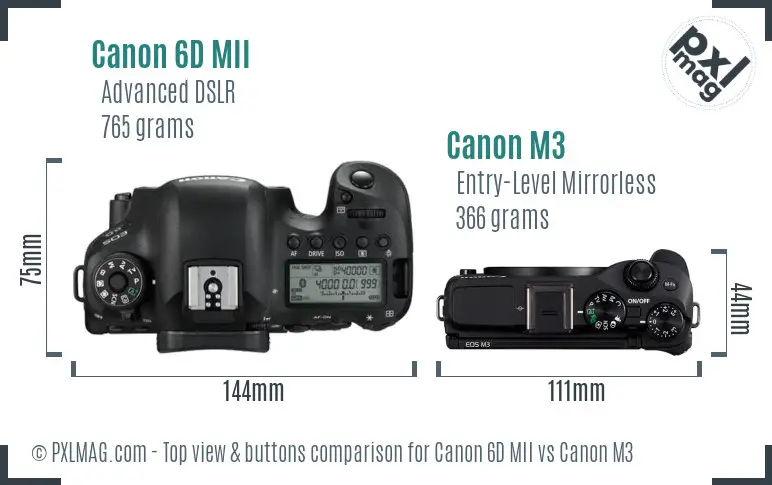 Canon 6D MII vs Canon M3 top view buttons comparison