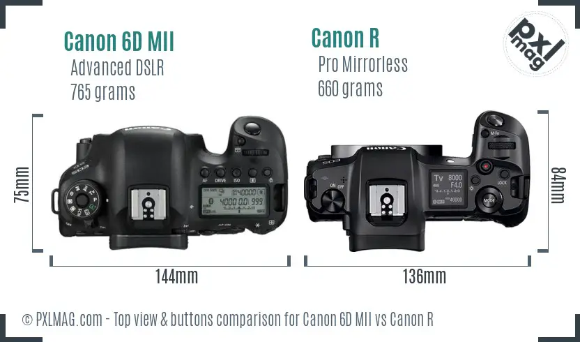 Canon 6D MII vs Canon R top view buttons comparison Canon 6D MII vs Canon R top view buttons comparison