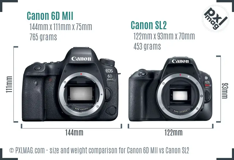 Canon 6D MII vs Canon SL2 size comparison Canon 6D MII vs Canon SL2 size comparison