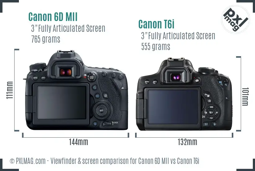 Canon 6D MII vs Canon T6i Screen and Viewfinder comparison