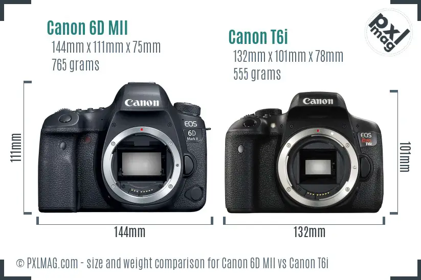 Canon 6D MII vs Canon T6i size comparison