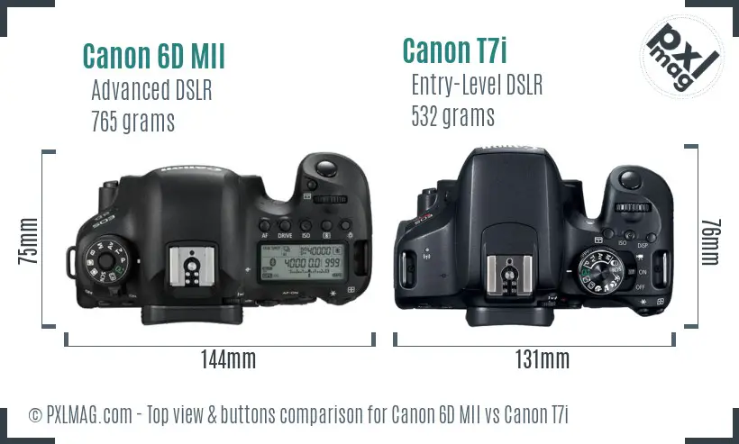 Canon 6D MII vs Canon T7i top view buttons comparison