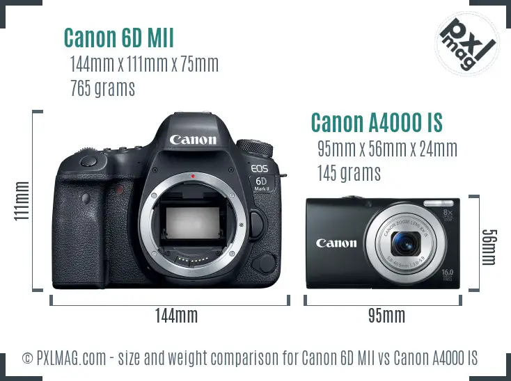 Canon 6D MII vs Canon A4000 IS size comparison