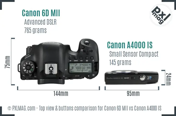 Canon 6D MII vs Canon A4000 IS top view buttons comparison