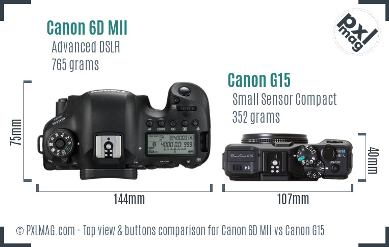 Canon 6D MII vs Canon G15 top view buttons comparison