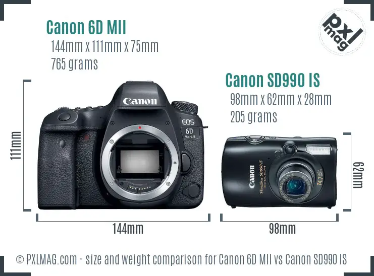 Canon 6D MII vs Canon SD990 IS size comparison