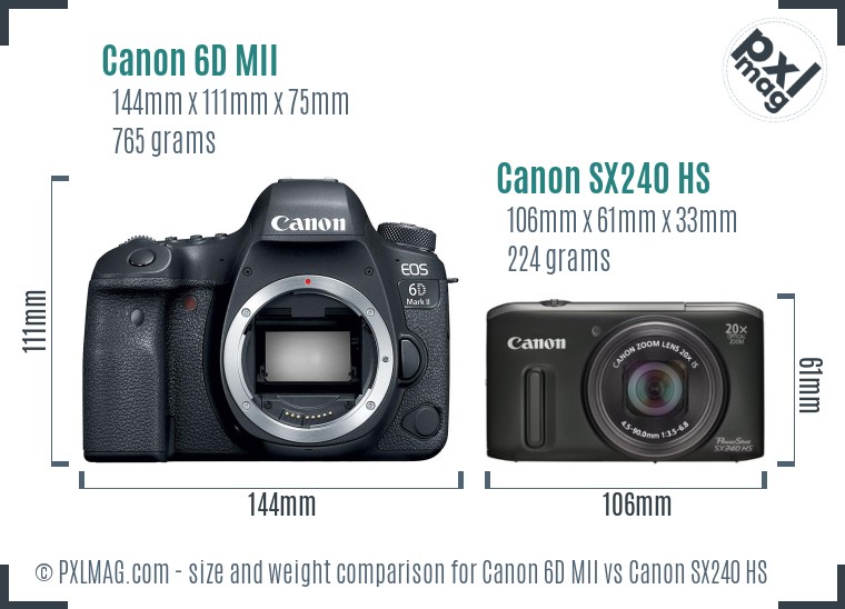 Canon 6D MII vs Canon SX240 HS size comparison Canon 6D MII vs Canon SX240 HS size comparison