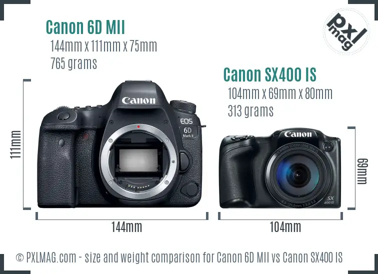 Canon 6D MII vs Canon SX400 IS size comparison