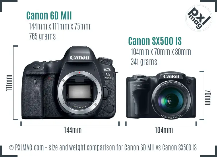 Canon 6D MII vs Canon SX500 IS size comparison