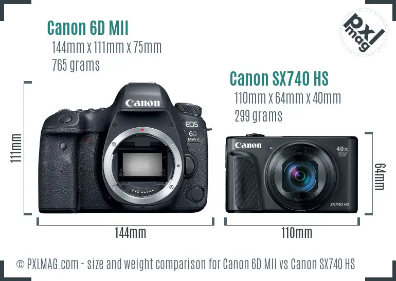 Canon 6D MII vs Canon SX740 HS size comparison