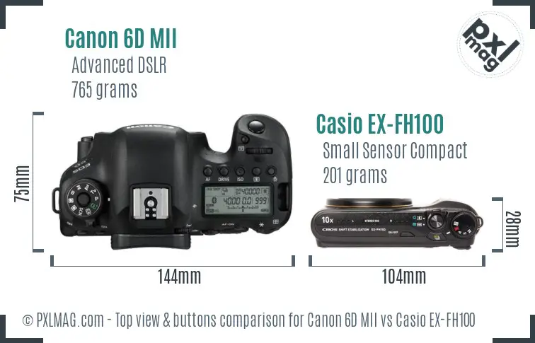 Canon 6D MII vs Casio EX-FH100 top view buttons comparison