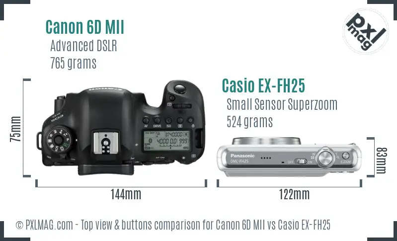 Canon 6D MII vs Casio EX-FH25 top view buttons comparison