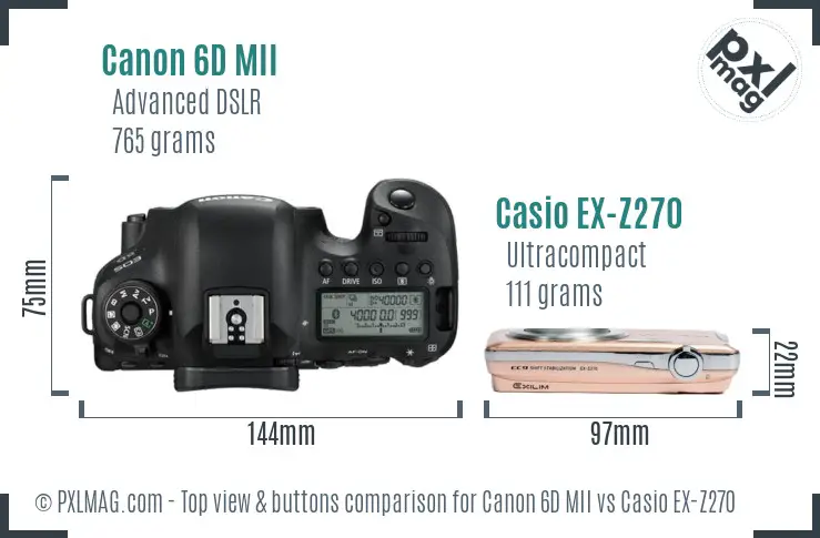 Canon 6D MII vs Casio EX-Z270 top view buttons comparison Canon 6D MII vs Casio EX-Z270 top view buttons comparison