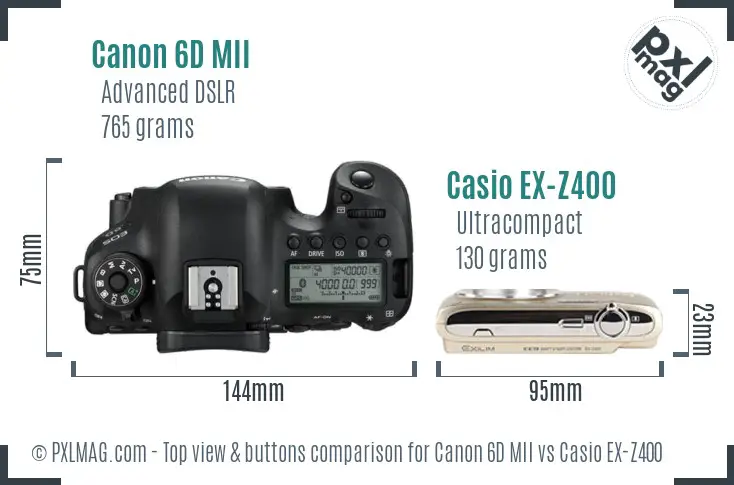 Canon 6D MII vs Casio EX-Z400 top view buttons comparison