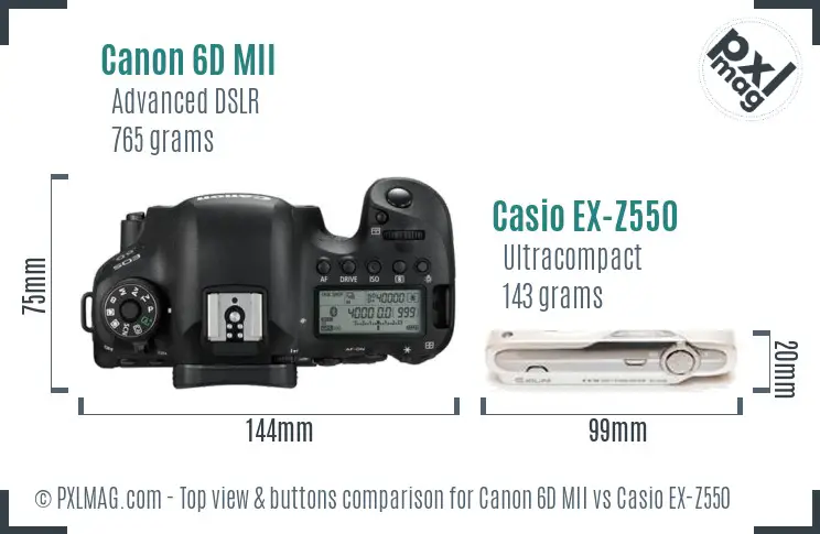 Canon 6D MII vs Casio EX-Z550 top view buttons comparison