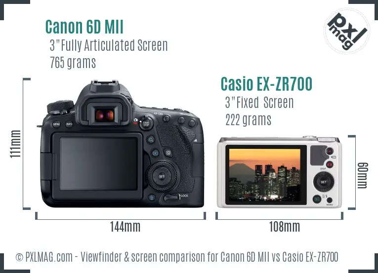 Canon 6D MII vs Casio EX-ZR700 Screen and Viewfinder comparison Canon 6D MII vs Casio EX-ZR700 Screen and Viewfinder comparison