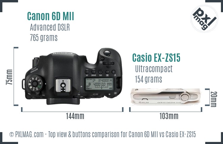 Canon 6D MII vs Casio EX-ZS15 top view buttons comparison