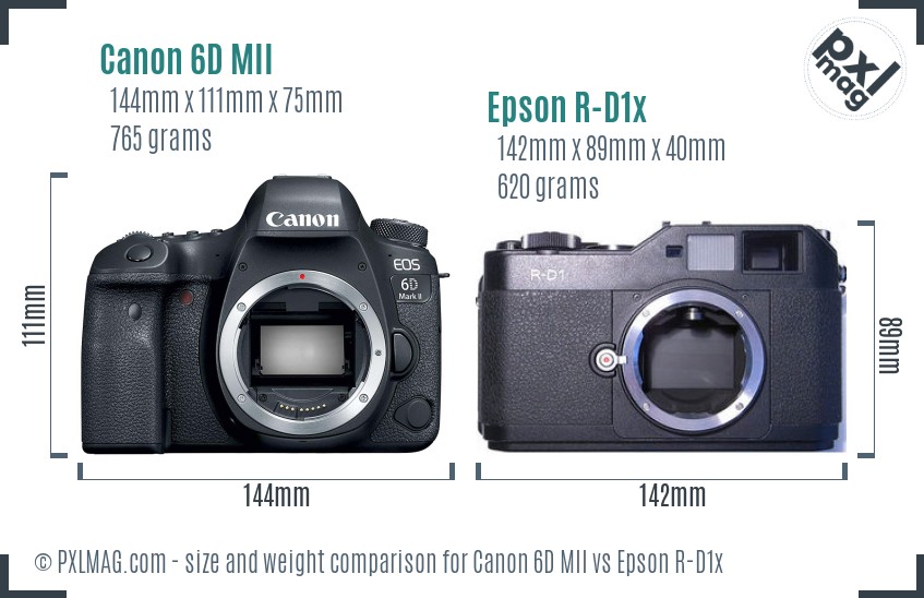 Canon 6D MII vs Epson R-D1x size comparison Canon 6D MII vs Epson R-D1x size comparison