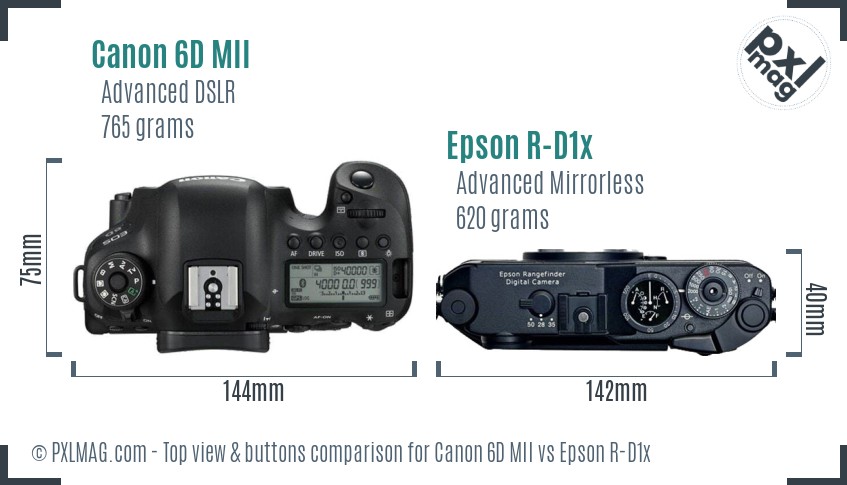 Canon 6D MII vs Epson R-D1x top view buttons comparison