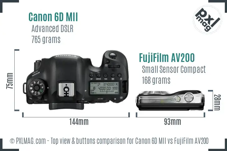 Canon 6D MII vs FujiFilm AV200 top view buttons comparison
