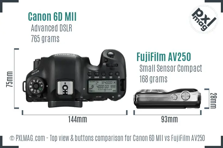 Canon 6D MII vs FujiFilm AV250 top view buttons comparison Canon 6D MII vs FujiFilm AV250 top view buttons comparison