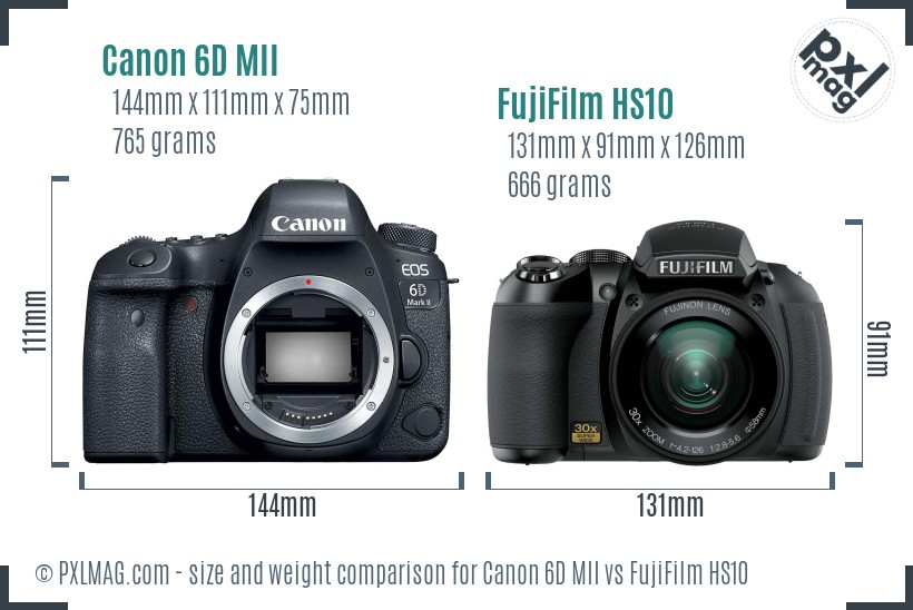 Canon 6D MII vs FujiFilm HS10 size comparison