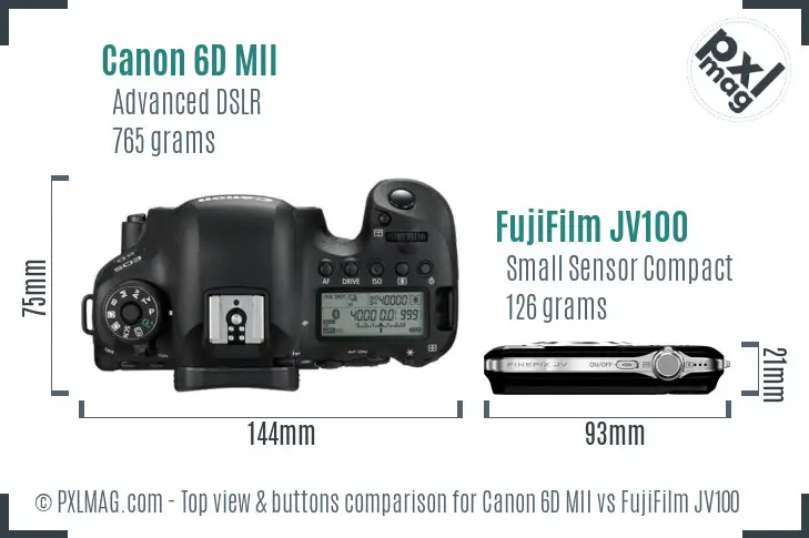 Canon 6D MII vs FujiFilm JV100 top view buttons comparison
