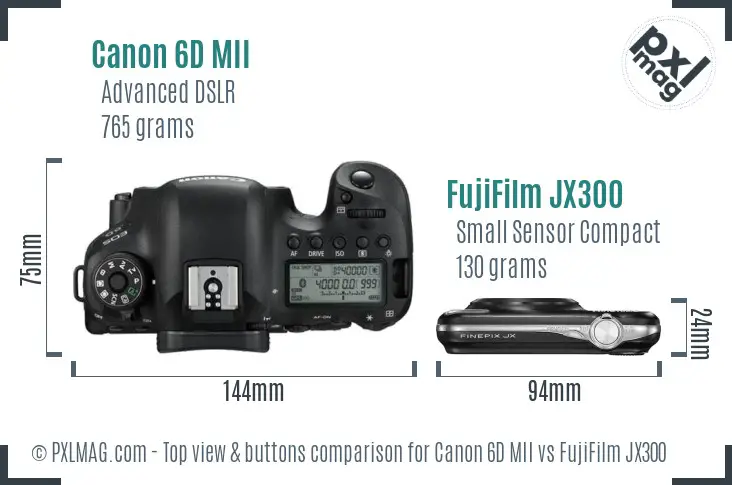 Canon 6D MII vs FujiFilm JX300 top view buttons comparison Canon 6D MII vs FujiFilm JX300 top view buttons comparison