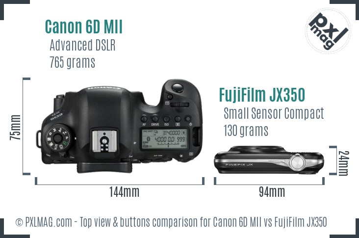 Canon 6D MII vs FujiFilm JX350 top view buttons comparison