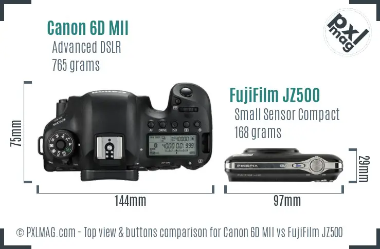 Canon 6D MII vs FujiFilm JZ500 top view buttons comparison