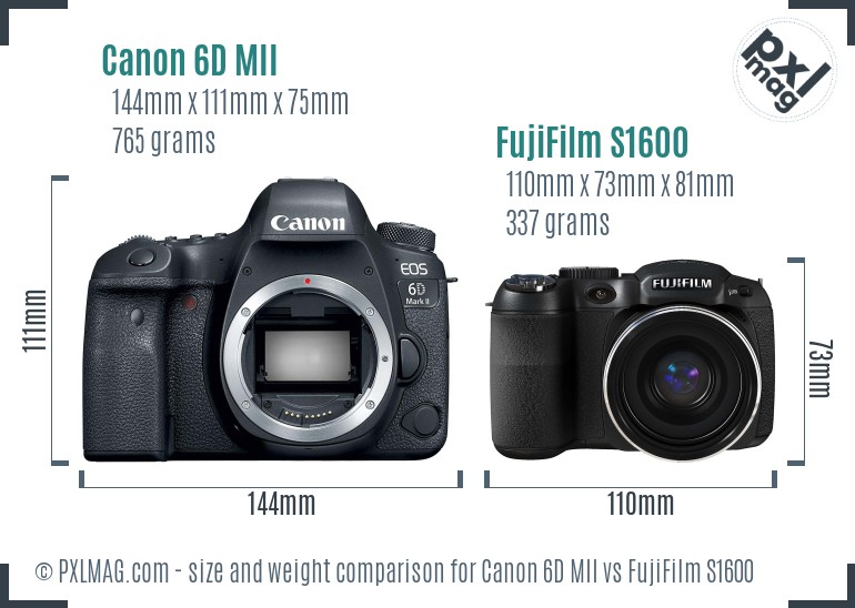 Canon 6D MII vs FujiFilm S1600 size comparison