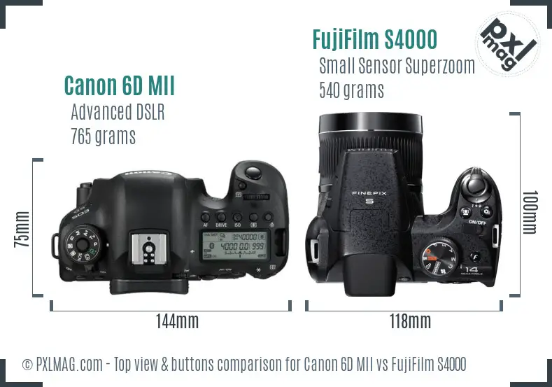 Canon 6D MII vs FujiFilm S4000 top view buttons comparison